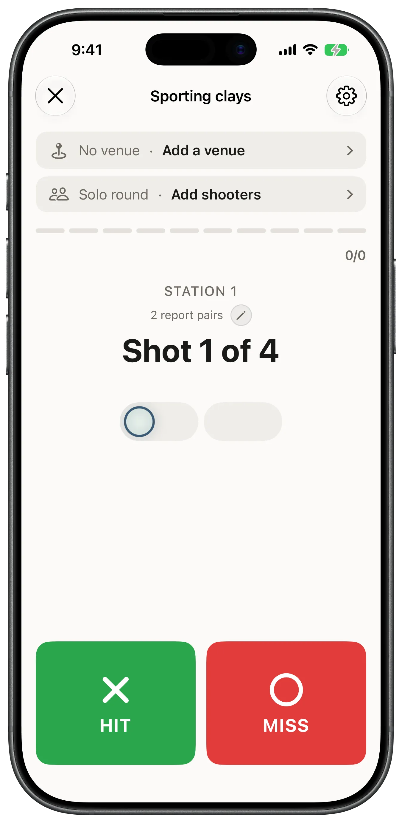 Scoring a sporting clays round in StandCard, shown on an iPhone